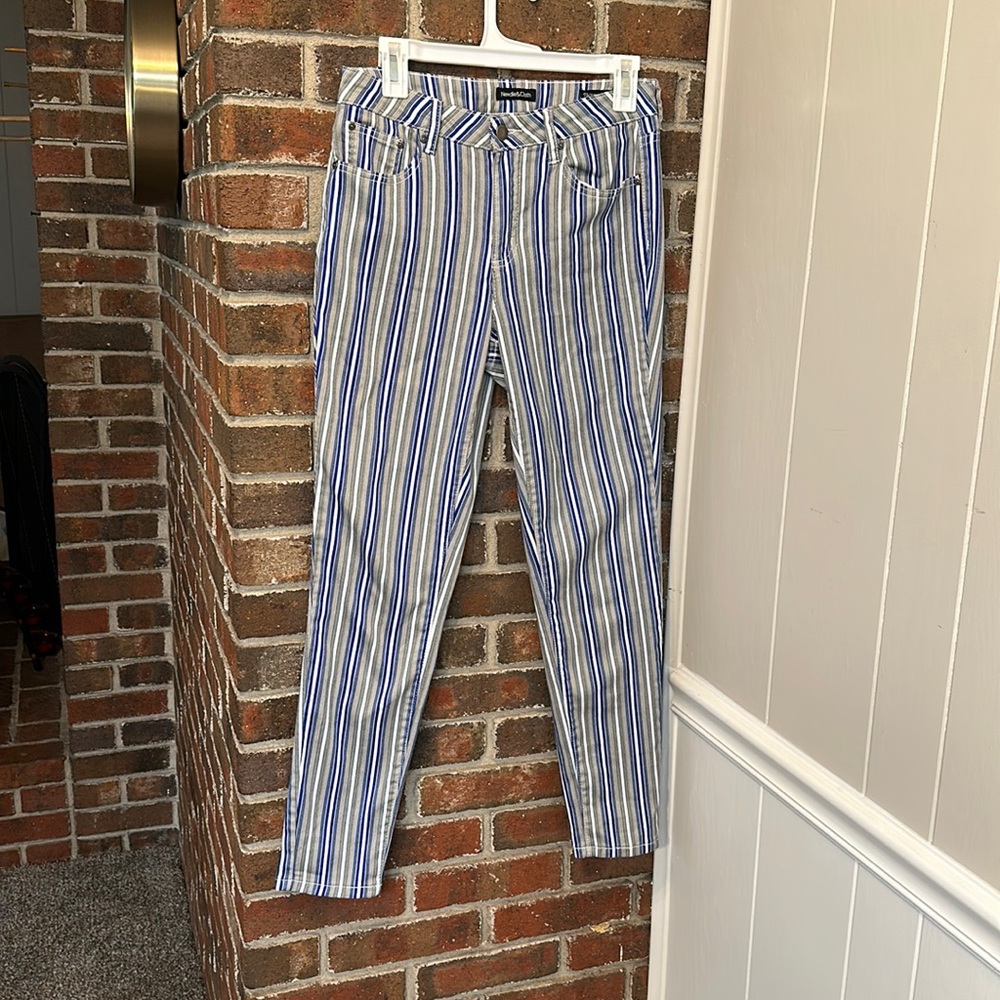 Striped Skinny Ankle Jeans